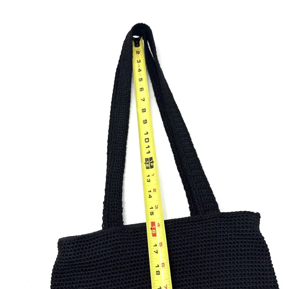 The Sak Crochet Hobo Bucket Bag Black Double Shoulder Strap Boho Euro Summer